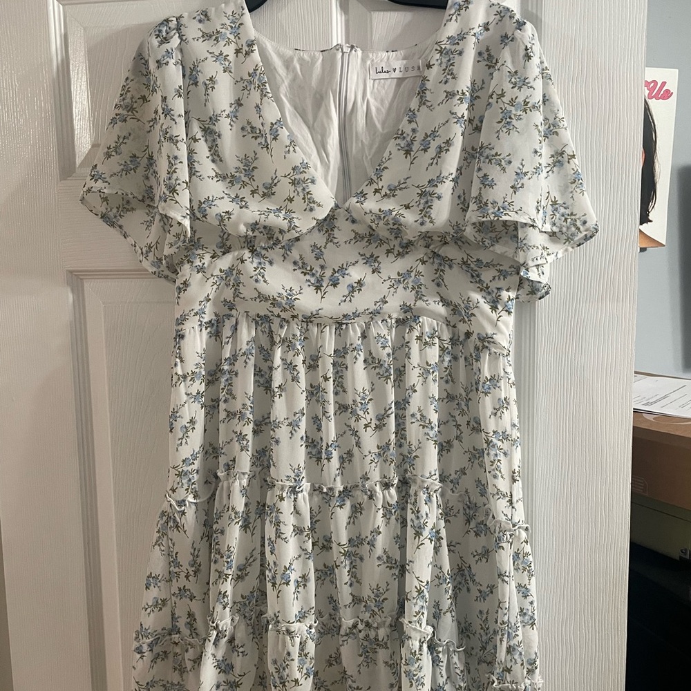 Lulus White and Blue Ruffled Sundress